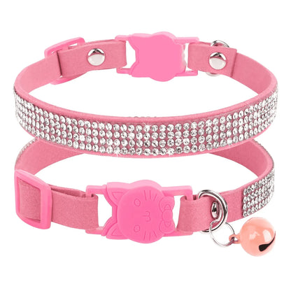 Soft Suede Rhinestone Pet Collar for Small Dogs and Cats – Adjustable and Stylish