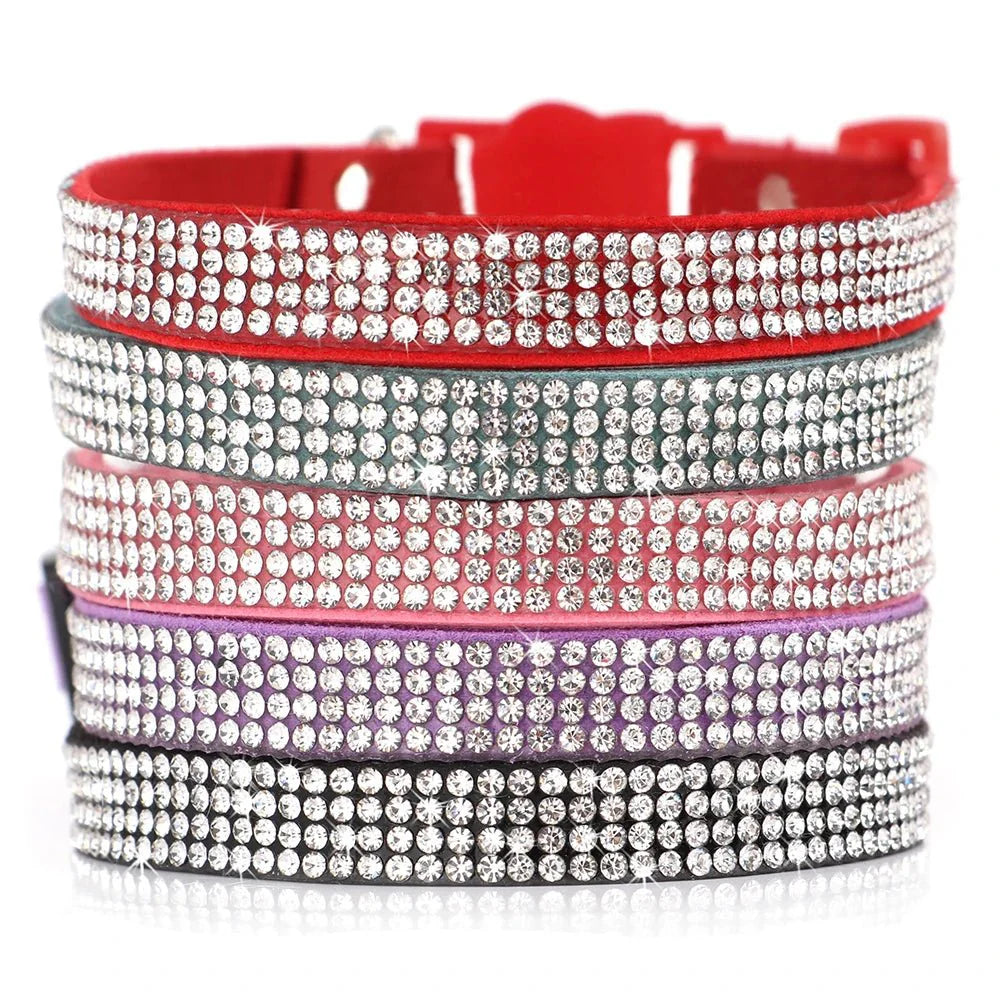 Soft Suede Rhinestone Pet Collar for Small Dogs and Cats – Adjustable and Stylish