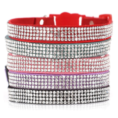 Soft Suede Rhinestone Pet Collar for Small Dogs and Cats – Adjustable and Stylish