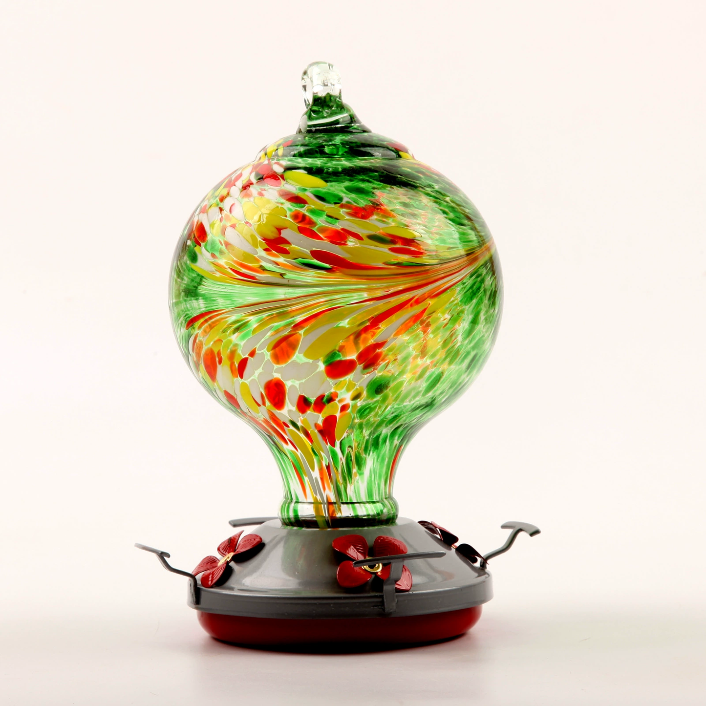 Hand Blown Glass Hummingbird Feeder in Ocean Blue with Durable Metal Base