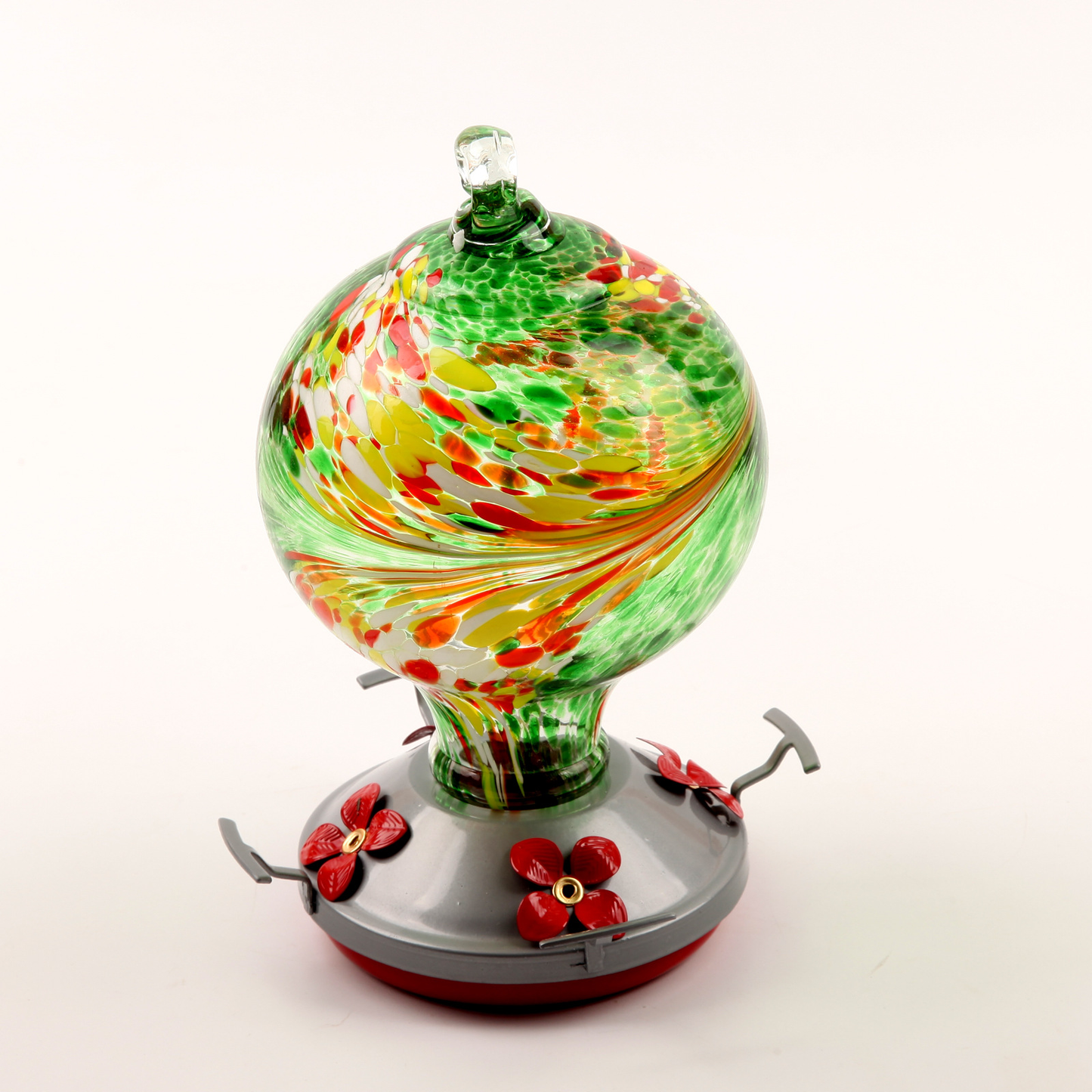 Hand Blown Glass Hummingbird Feeder in Ocean Blue with Durable Metal Base