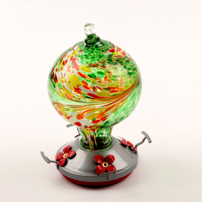 Hand Blown Glass Hummingbird Feeder in Ocean Blue with Durable Metal Base