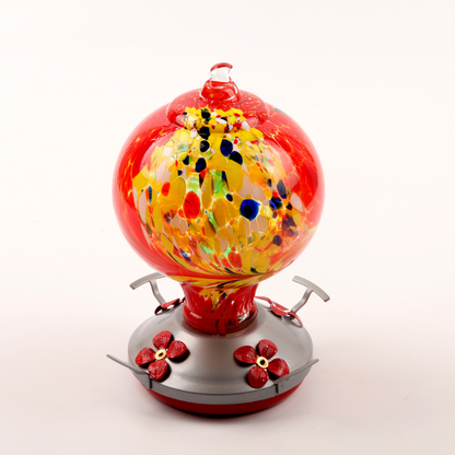 Hand Blown Glass Hummingbird Feeder in Ocean Blue with Durable Metal Base