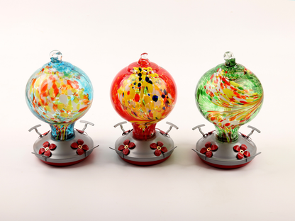 Hand Blown Glass Hummingbird Feeder in Ocean Blue with Durable Metal Base