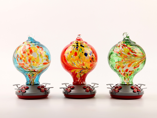 Hand Blown Glass Hummingbird Feeder in Ocean Blue with Durable Metal Base